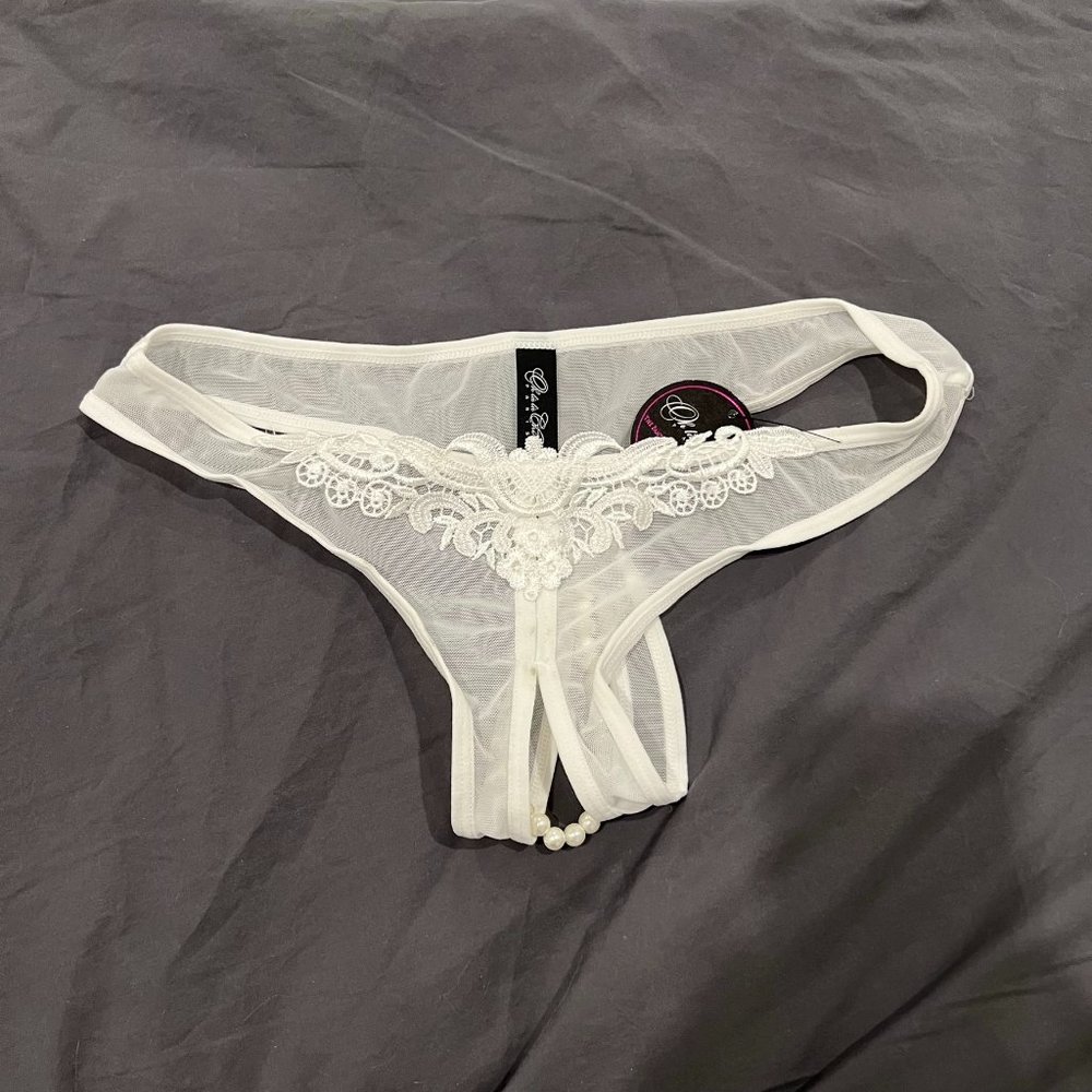 Lacey White Bridal Panties Lingerie with Pearls